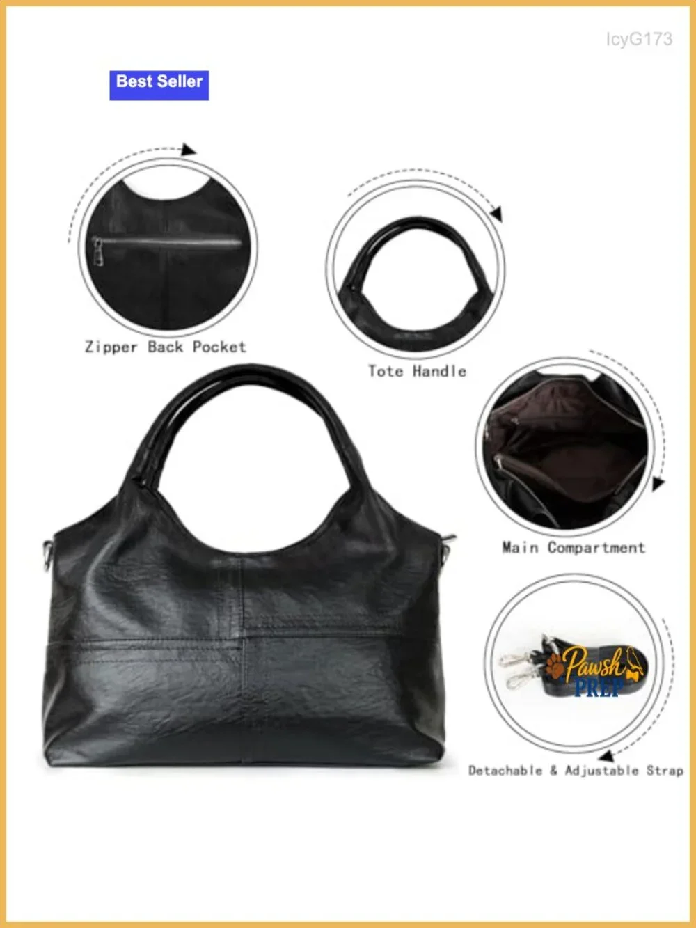Vegan Leather Satchel Handbag with Detachable Strap - Medium Tote Hobo Bag
